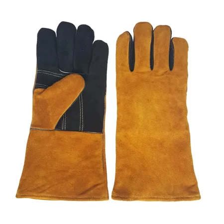 Heat Protection Dark brown stitching Cow Split Electric Welding Gloves