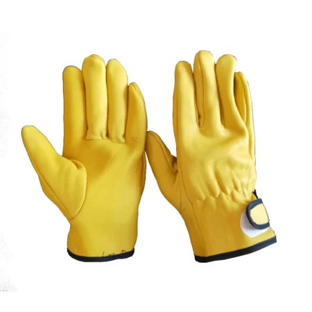 Yellow Elastic Cow Split Leather Welding Driving Riding BBQ Camping Grill Oven Gloves